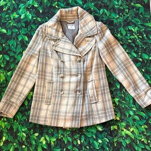 Old Navy Beige Plaid Double-Breasted Jacket